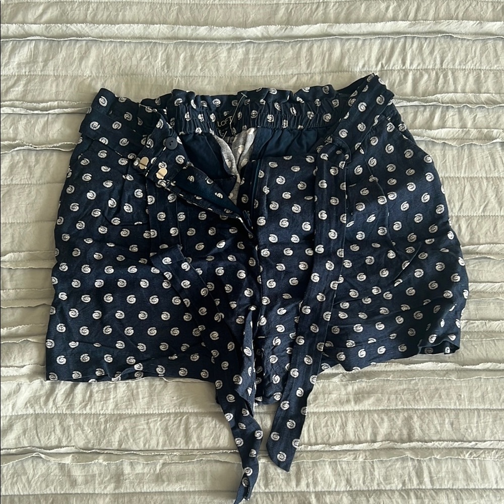 LOFT High Waist Blue and White Polka Dot Shorts